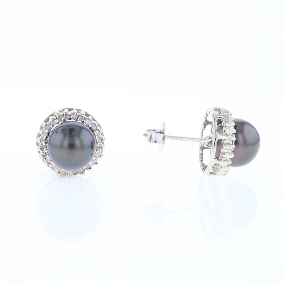 Gray Pearl Halo Studs