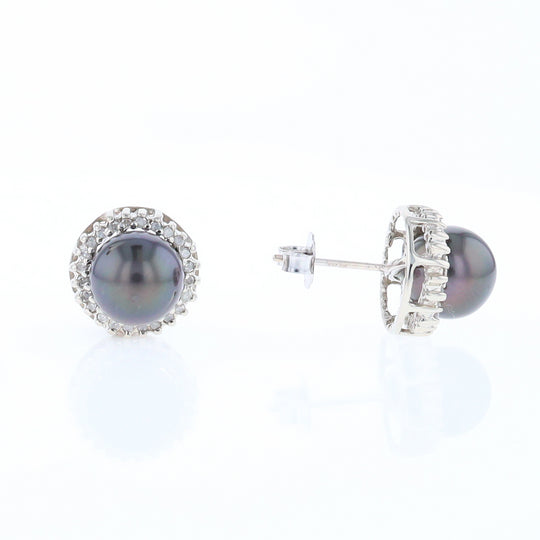 Gray Pearl Halo Studs