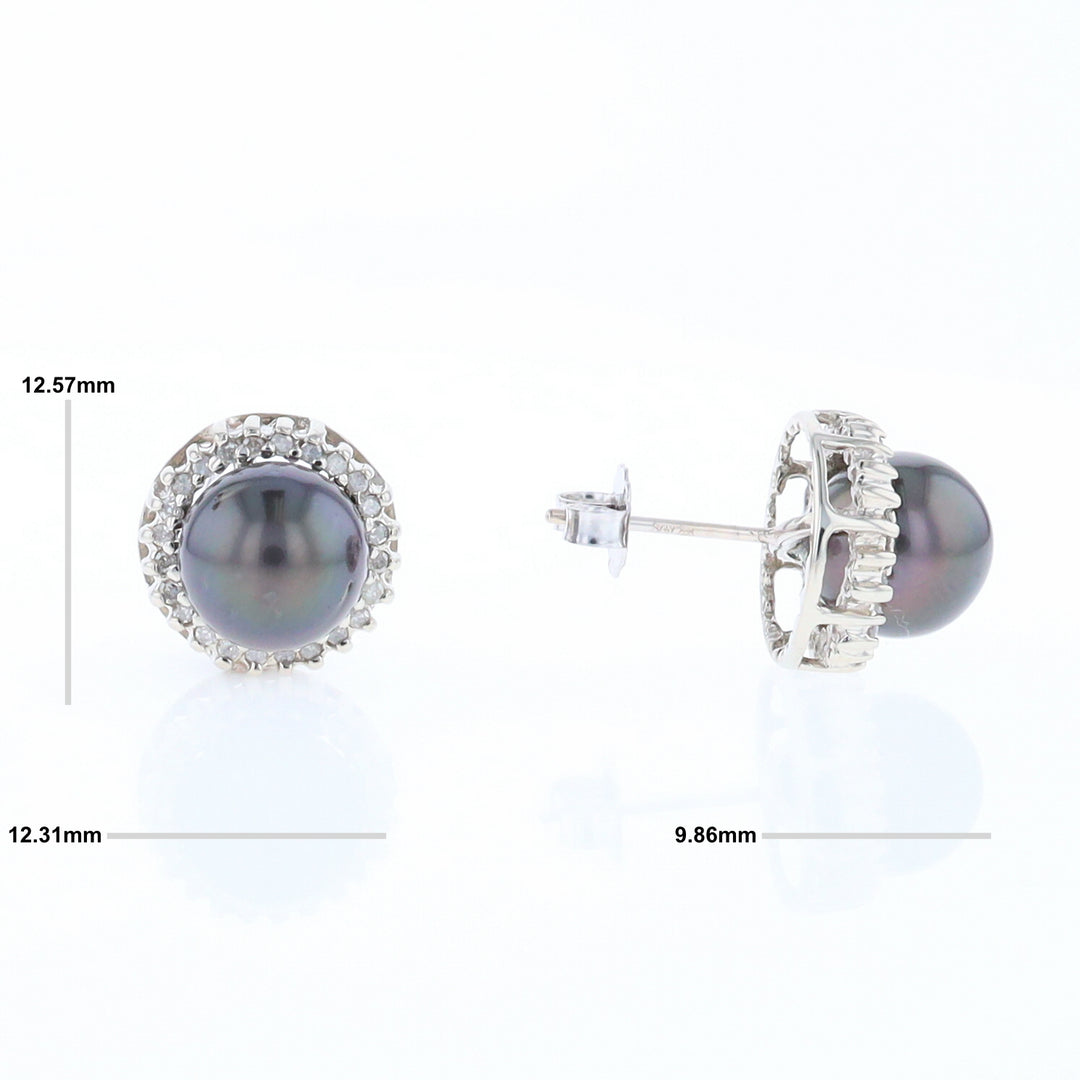 Gray Pearl Halo Studs