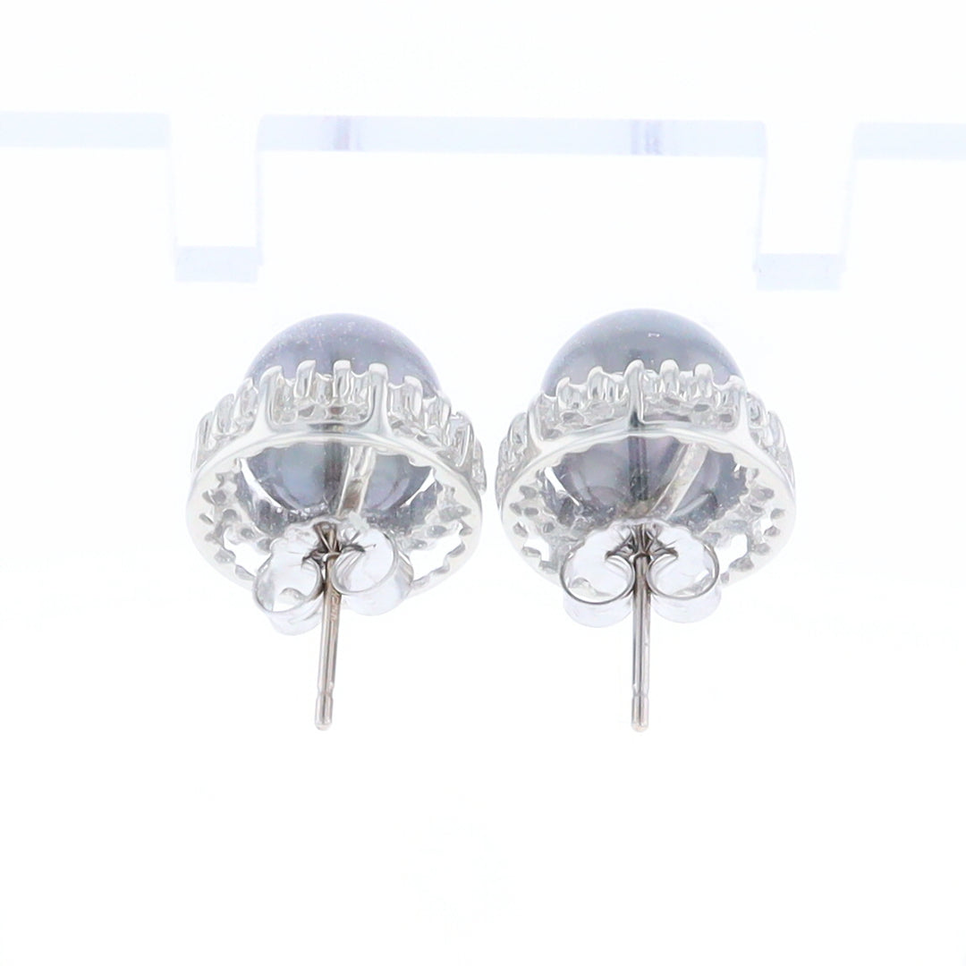 Gray Pearl Halo Studs