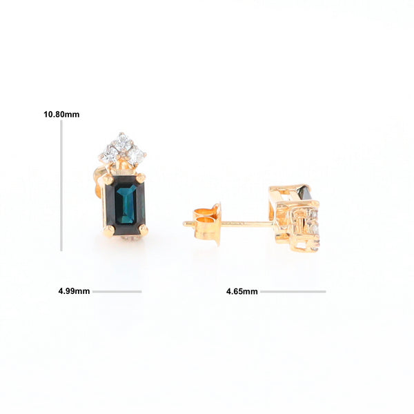 Rectangle Blue Sapphire Stud Earrings