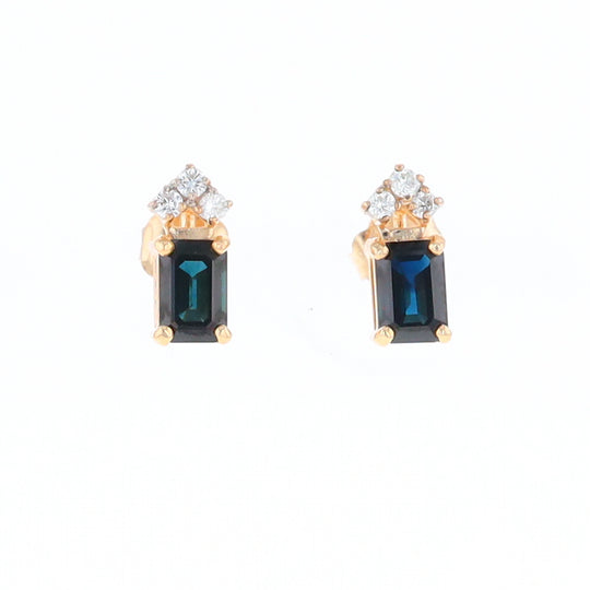 Rectangle Blue Sapphire Stud Earrings