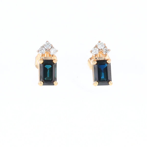 Rectangle Blue Sapphire Stud Earrings