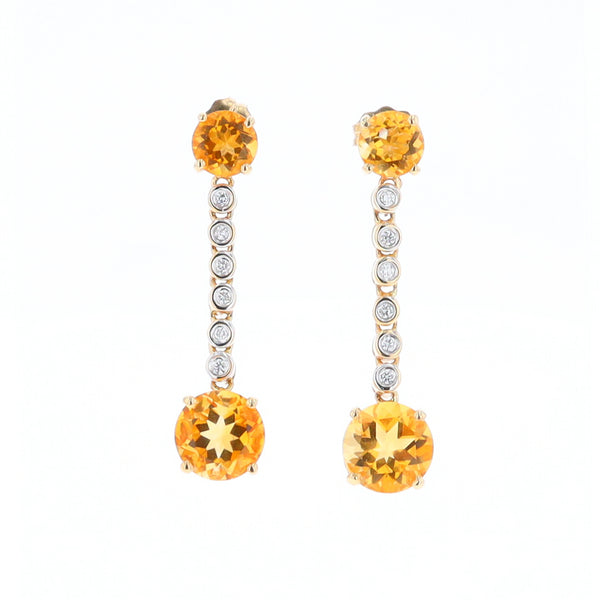 Citrine and Diamond Dangle Drop Earrings