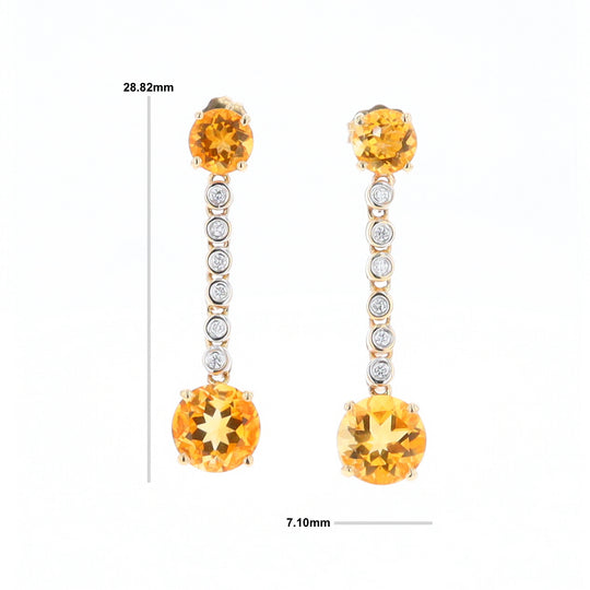 Citrine and Diamond Dangle Drop Earrings