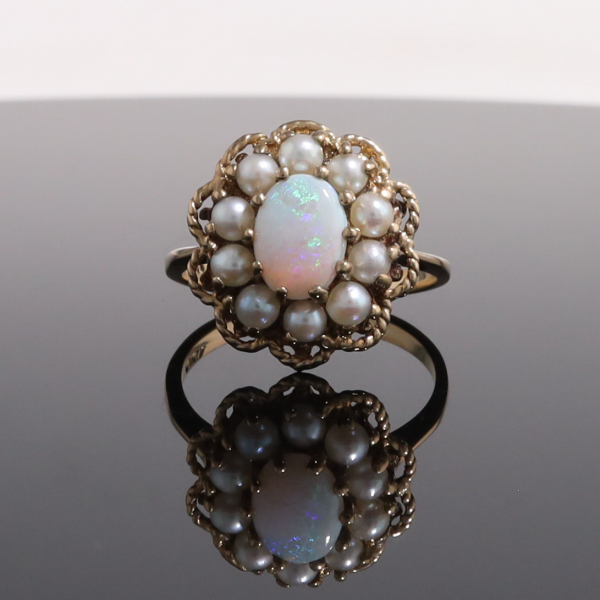 Vintage Opal Pearl Halo Ring