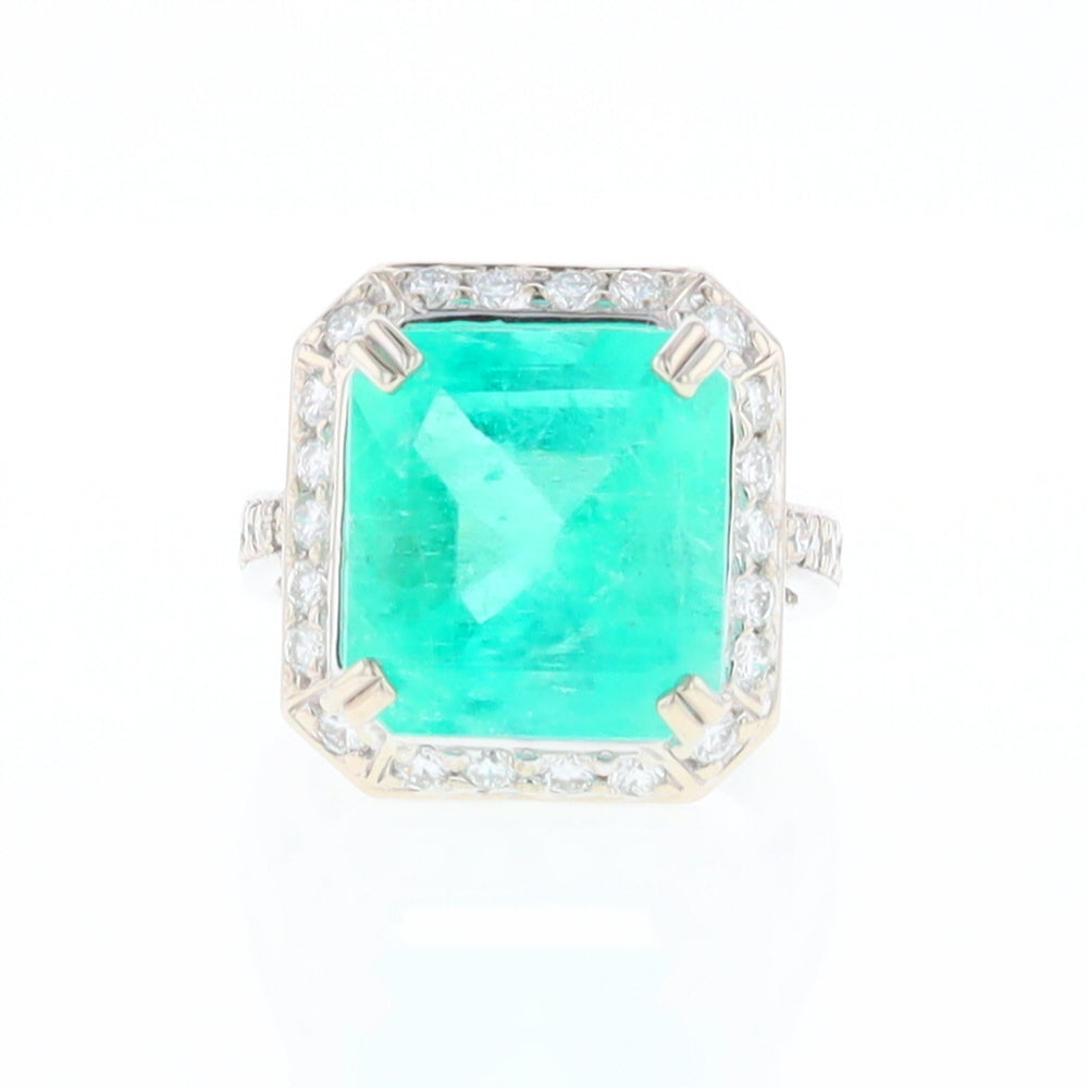 5.25ct Emerald Ring with Diamond Halo