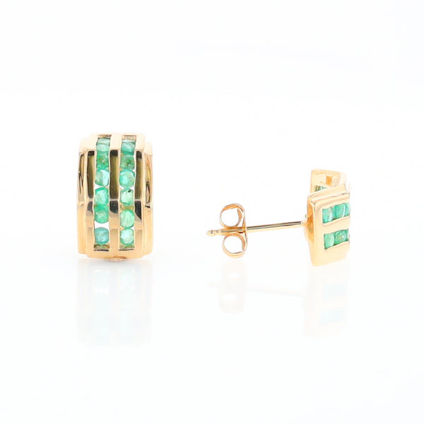 Semi-Hoop Channel Emerald Earrings