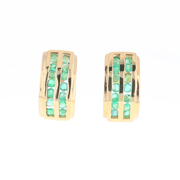 Semi-Hoop Channel Emerald Earrings