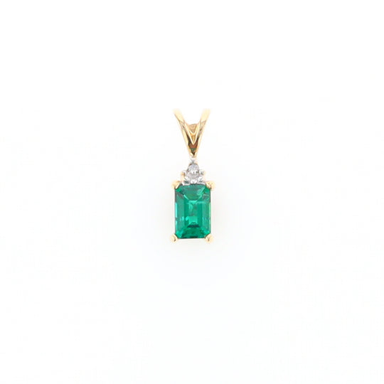 Synthetic Emerald Pendant with Diamond Accents