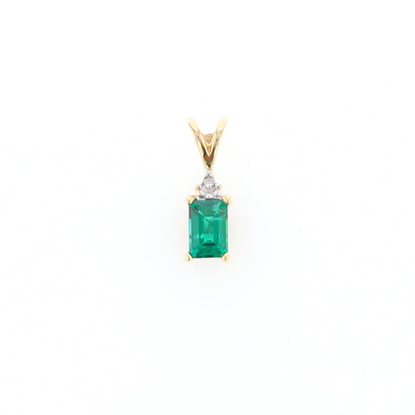 Synthetic Emerald Pendant with Diamond Accents