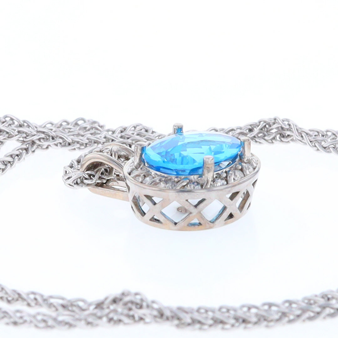 Blue Topaz Oval Halo Pendant