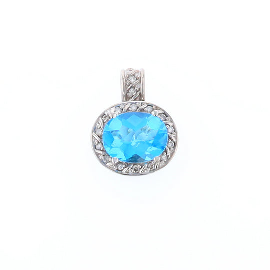 Blue Topaz Oval Halo Pendant