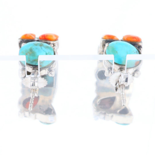 Turquoise & Spiny Oyster Semi-Hoop Stud Earrings