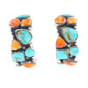 Turquoise & Spiny Oyster Semi-Hoop Stud Earrings