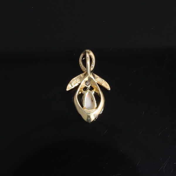 Pear-leaf Opal and Diamond Pendant