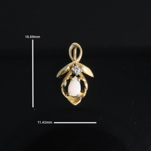Pear-leaf Opal and Diamond Pendant