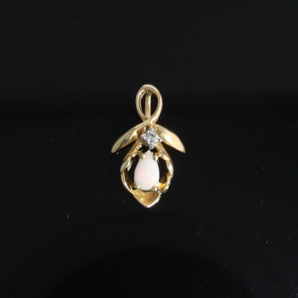Pear-leaf Opal and Diamond Pendant