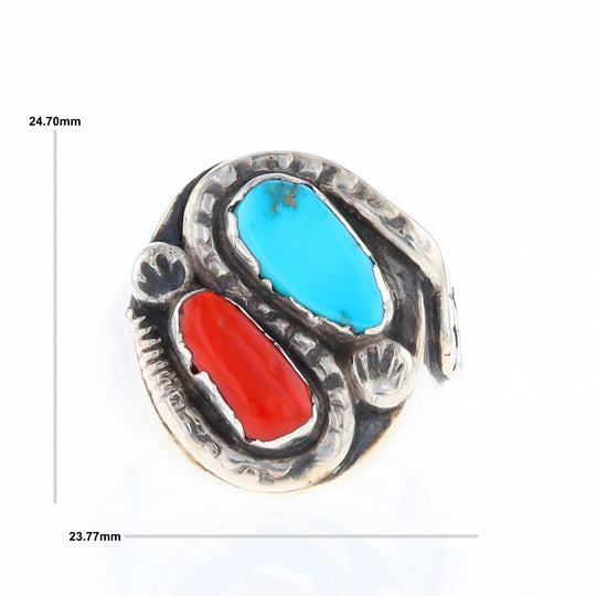 Coral and Turquoise Native Snake Ring