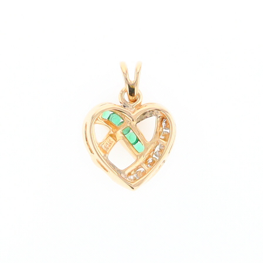 Open Criss-Cross Heart Emerald and Diamond Pendant