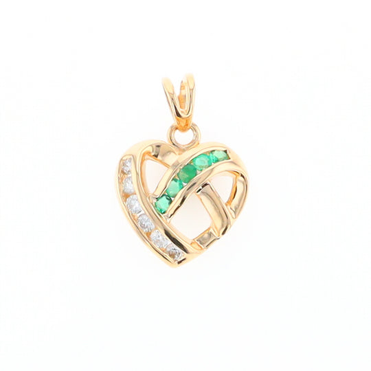 Open Criss-Cross Heart Emerald and Diamond Pendant