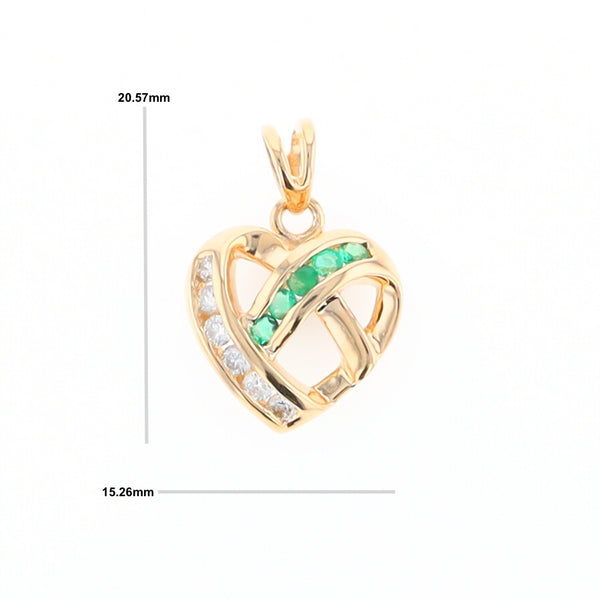 Open Criss-Cross Heart Emerald and Diamond Pendant