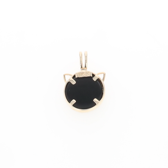 Onyx Cat Pendant with Diamond Eyes