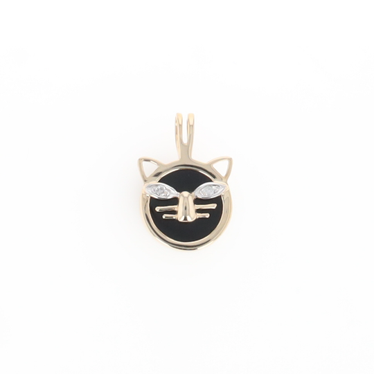 Onyx Cat Pendant with Diamond Eyes