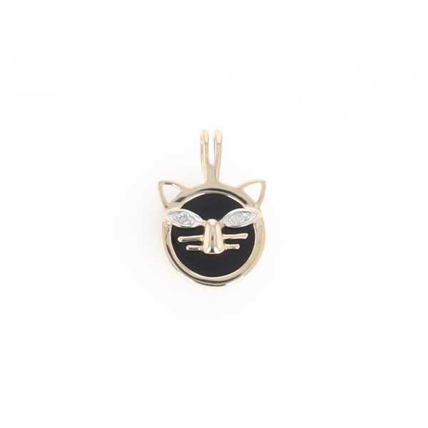 Onyx Cat Pendant with Diamond Eyes