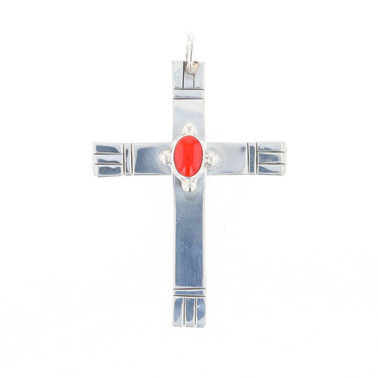 Native American Coral Cross Pendant