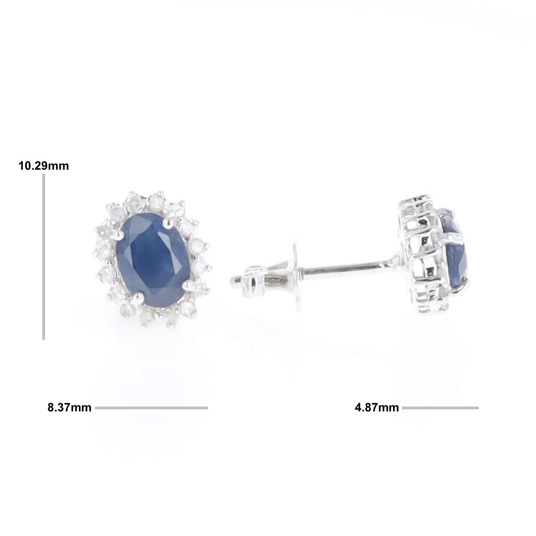 Oval Blue Sapphire Earrings With Halo