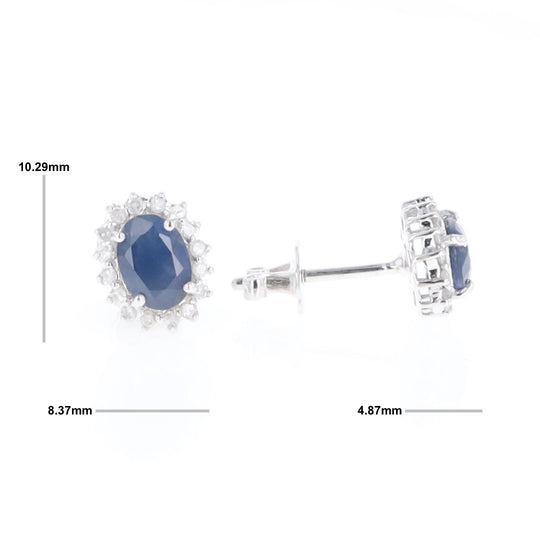 Oval Blue Sapphire Earrings With Halo