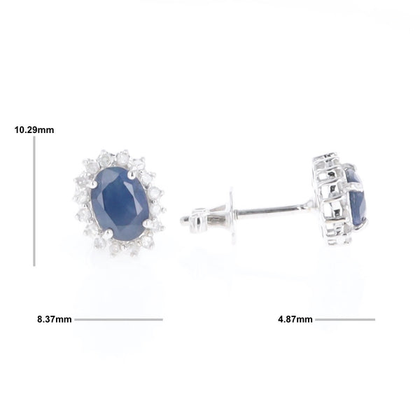 Oval Blue Sapphire Earrings With Halo