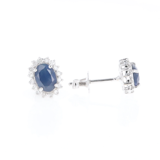 Oval Blue Sapphire Earrings With Halo