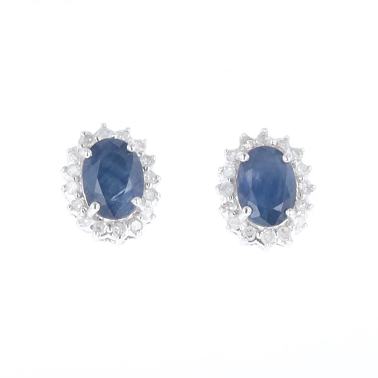 Oval Blue Sapphire Earrings With Halo