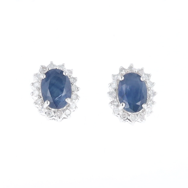 Oval Blue Sapphire Earrings With Halo