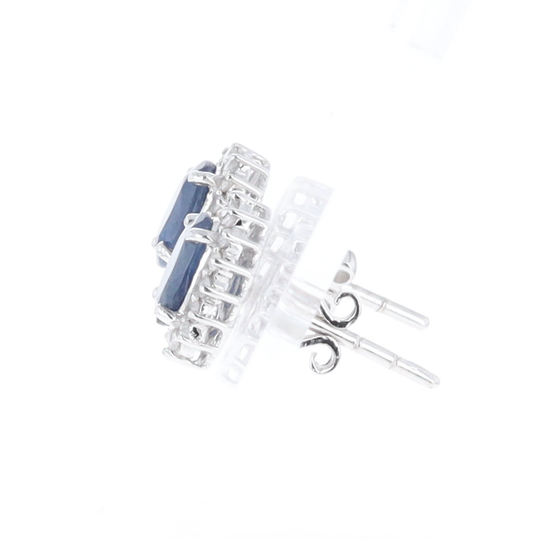 Oval Blue Sapphire Earrings With Halo