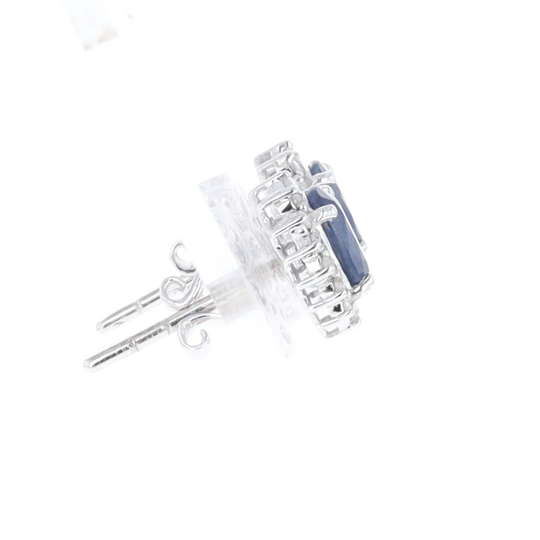 Oval Blue Sapphire Earrings With Halo