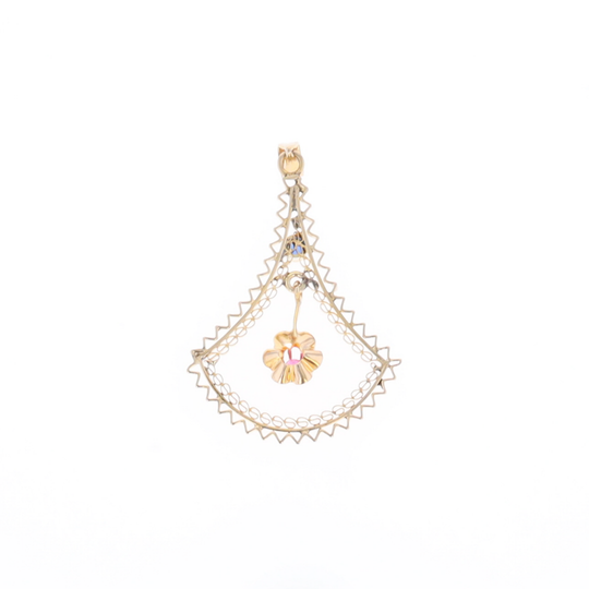 Vintage Buttercup Dangle Ruby Scrollwork Pendant