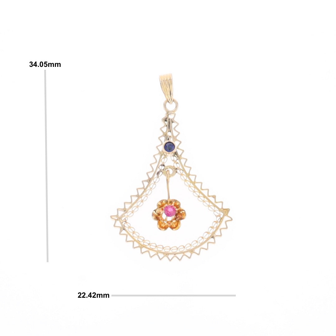 Vintage Buttercup Dangle Ruby Scrollwork Pendant
