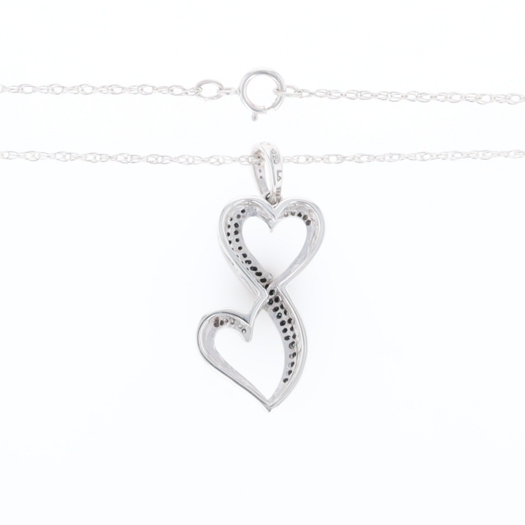 Blue and White Diamond Double Open Heart Pendant with 16" Singapore Chain