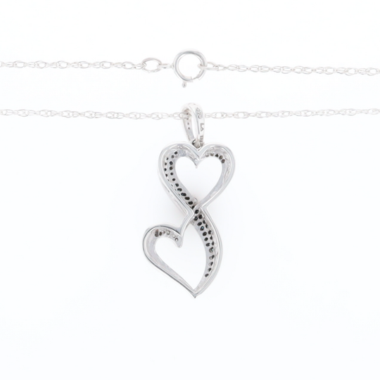 Blue and White Diamond Double Open Heart Pendant with 16" Singapore Chain