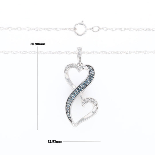 Blue and White Diamond Double Open Heart Pendant with 16" Singapore Chain