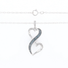 Blue and White Diamond Double Open Heart Pendant with 16" Singapore Chain