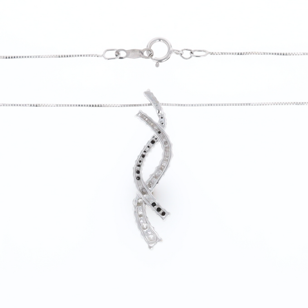 Ribbon Necklace With Black and White Diamonds