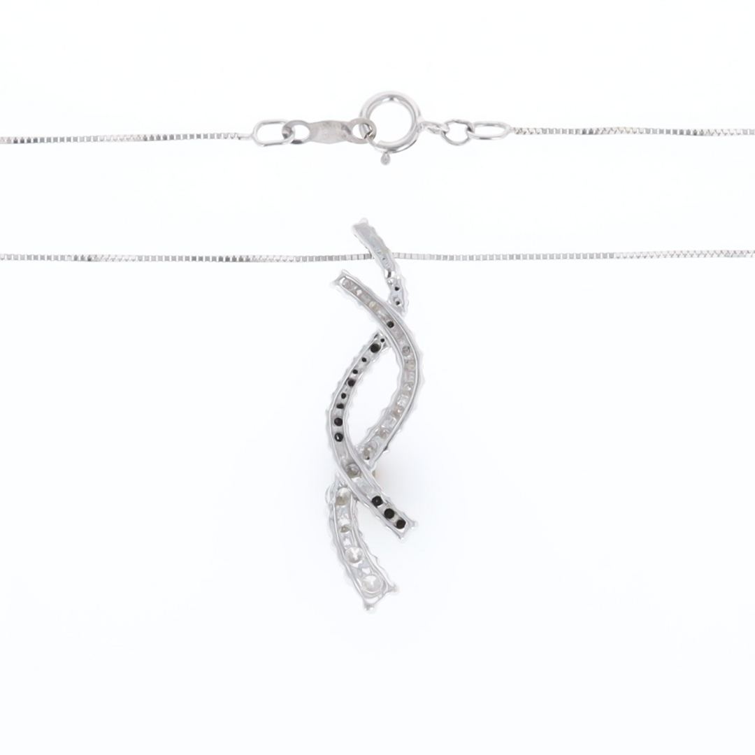 Ribbon Necklace With Black and White Diamonds