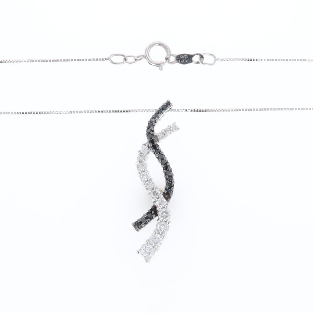 Ribbon Necklace With Black and White Diamonds