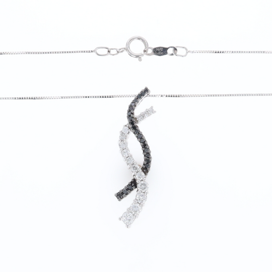 Ribbon Necklace With Black and White Diamonds