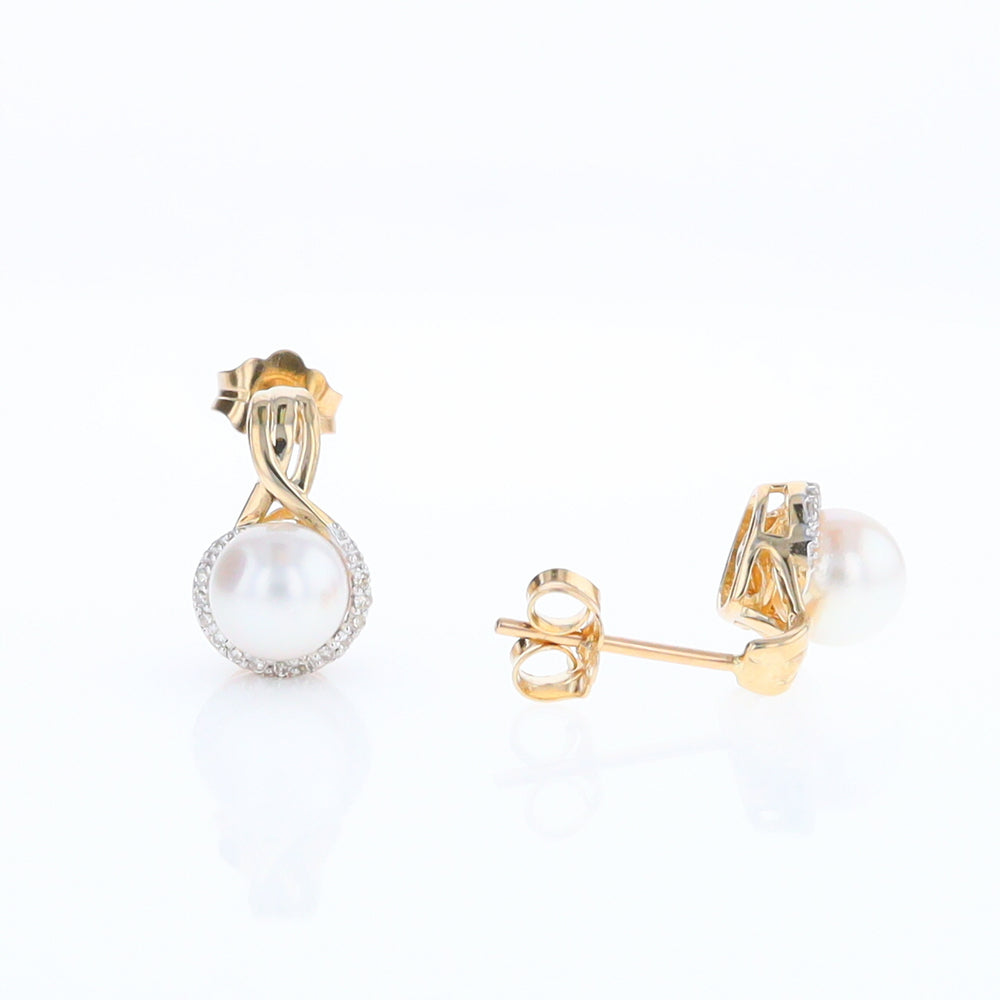 Pearl Drop Earrings with Diamond Halos