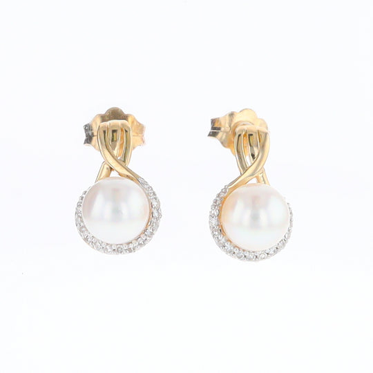 Pearl Drop Earrings with Diamond Halos